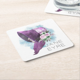 Jane Eyre Bonnet Flowers Lila och Blue Underlägg Papper Kvadrat
