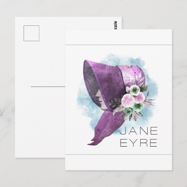 Jane Eyre Bonnet Flowers Lila och Blue Vykort (Fram/baksida)