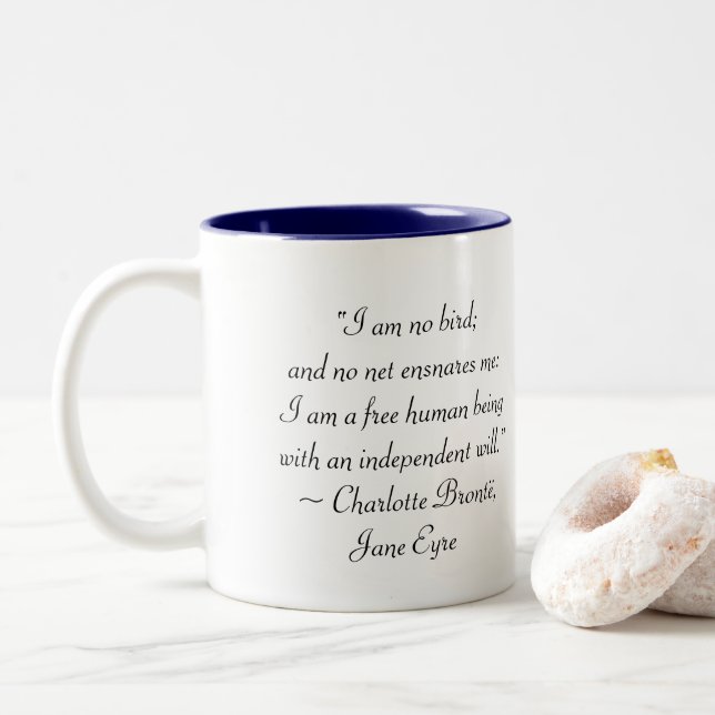 Jane Eyre, jag är ingen fågelcitat Två-Tonad Mugg (Med munk)