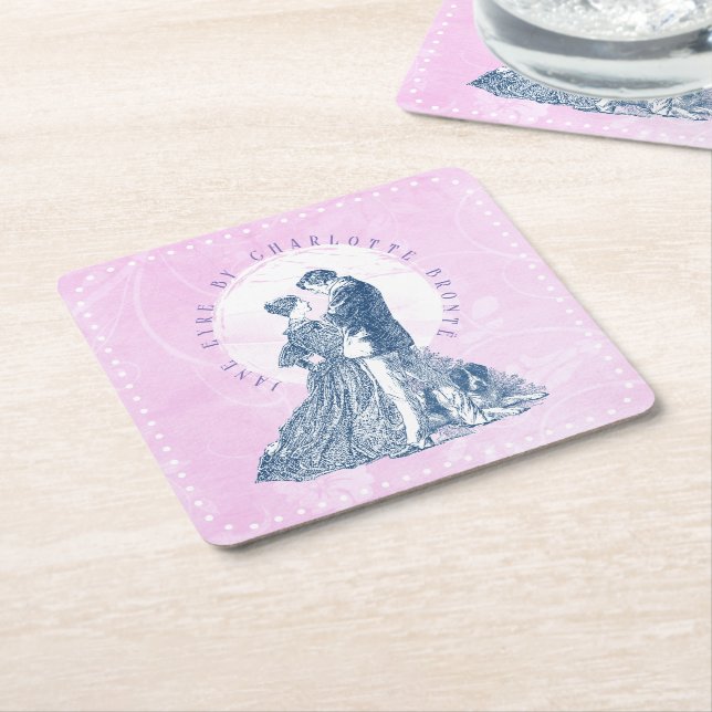 Jane Eyre och Edward Rochester med Pilot Rosa Underlägg Papper Kvadrat (Vinklad)