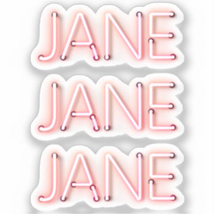 Jane Namn i Glowing Neon Ljus x3 Klistermärken