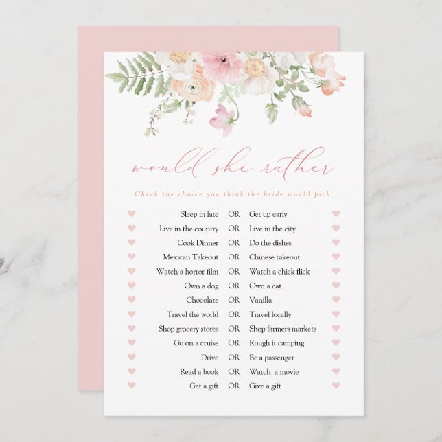 JANE  Rosa Blommigt skulle hon hellre byta ut spel Inbjudningar (Fram/baksida)