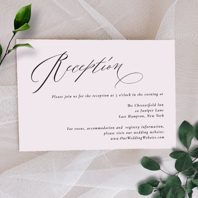 Jane Simple Minimal Black Script Wedding Reception Tilläggskort (This elegant reception card allows you to share info about your wedding website as well)