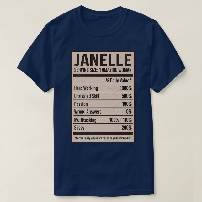 Janelle Nutrition Facts Namn Nickname Alias Titel T Shirt (Design framsida)