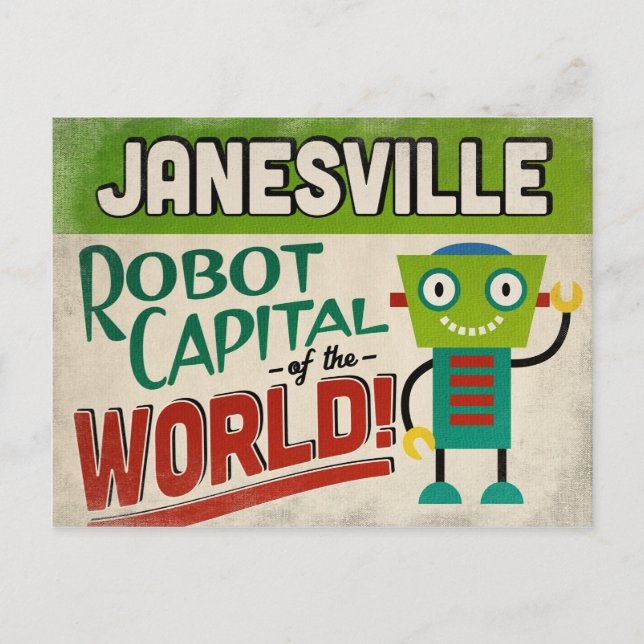 Janesville Wisconsin Robot - Vintage Vykort (Framsida)