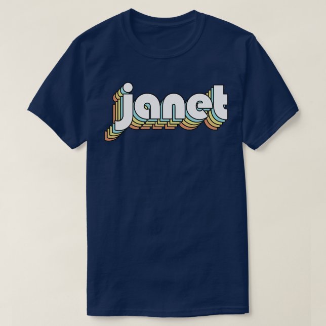 Janet Retro Rainbow Typography Faded Stil T Shirt (Design framsida)