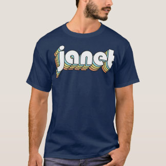 Janet Retro Rainbow Typography Faded Stil T Shirt