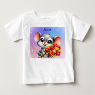 Janets söta mus med tulpaner Baby T-Shirt