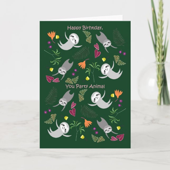 Jangle Sloth Dance Party Animal Funny Birthday Kort (Framsida)