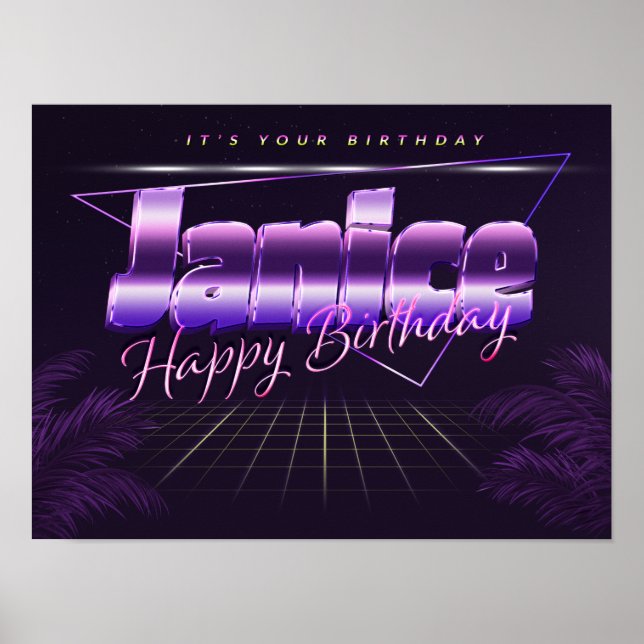 Janice Namn Vorname lila retro Poster Geburtstag (Framsidan)