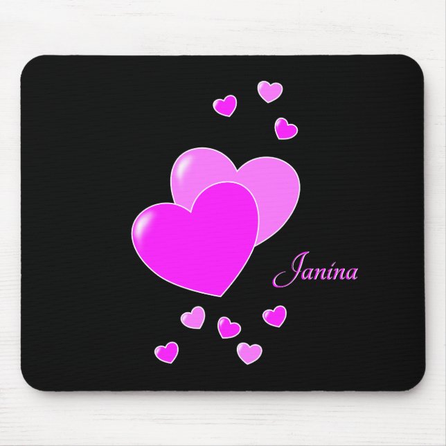 Janina - Cute Rosa-hjärtan, mall för ditt namn Musmatta (Framsidan)