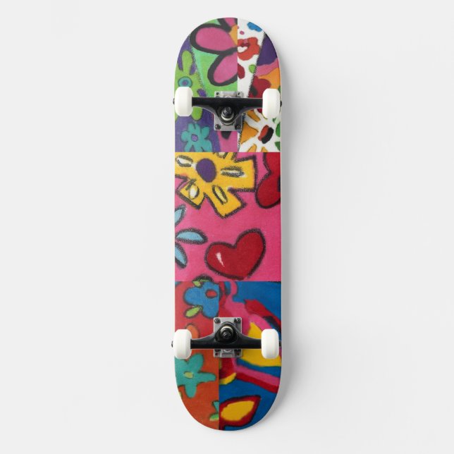Janinas blomstermosaik mini skateboard bräda 18,7 cm (Framsida)