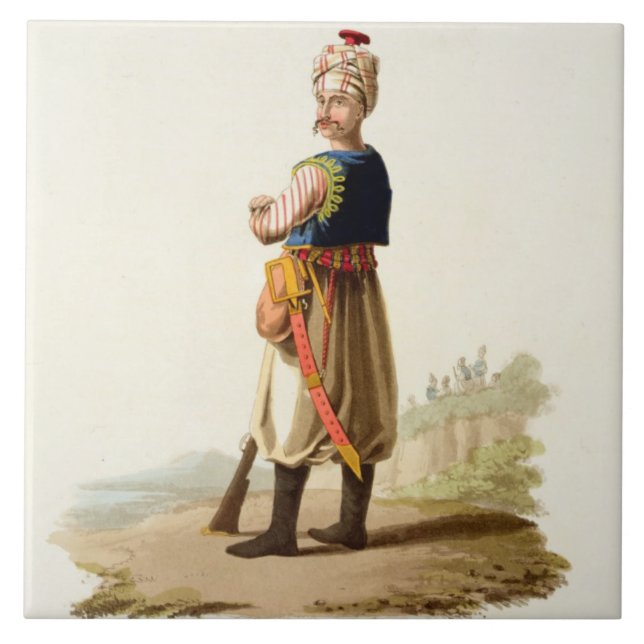 Janissary från "dräkter av de olika nationerna, kakelplatta (Framsidan)