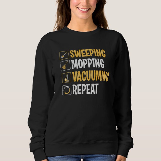 Janitor Sweeping Mopping Vacuodian T Shirt (Framsida)