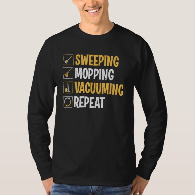 Janitor Sweeping Mopping Vacuodian T Shirt (Framsida)