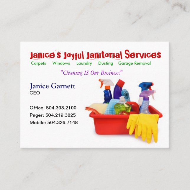 Janitorial Service-Affärskort Visitkort (Framsida)