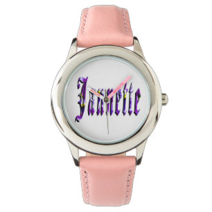 Jannette, Namn, Logotyp, Girls Rosa Leather Watch Armbandsur