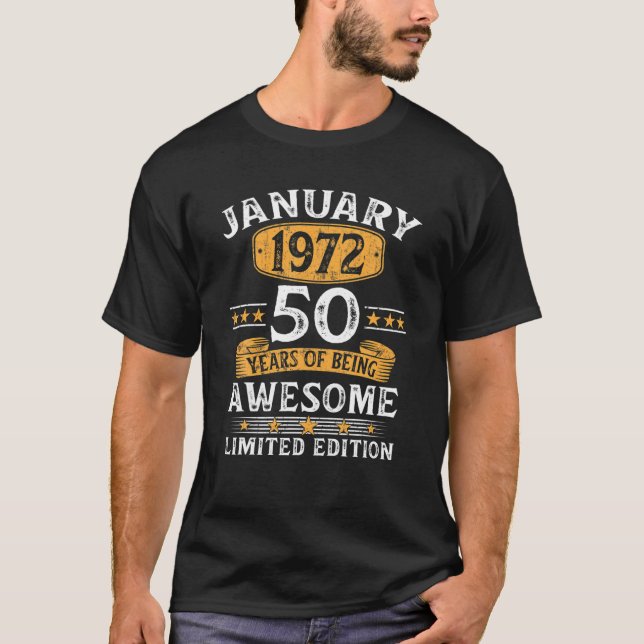 Januari 1972 50-åriga gåvor 50:e födelsedagsklämmo t shirt (Framsida)