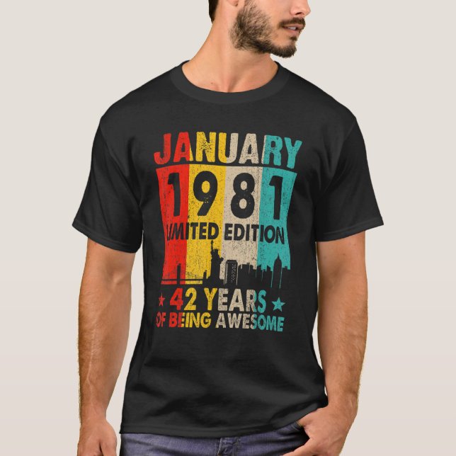 Januari 1981 Begränsad utgåva 42 år av Awe T Shirt (Framsida)