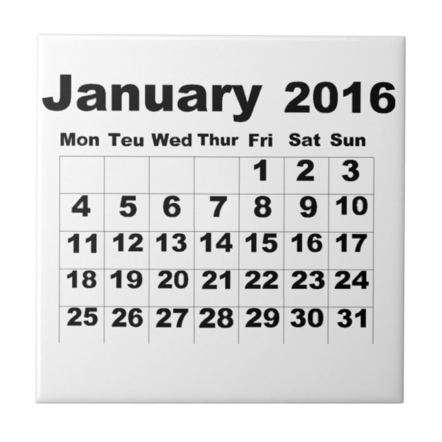 Januari 2016 Kalender Kakelplatta (Framsidan)