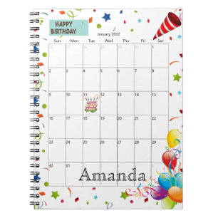 Januari 2022 Kalender Grattis på födelsedagen bärb Anteckningsbok
