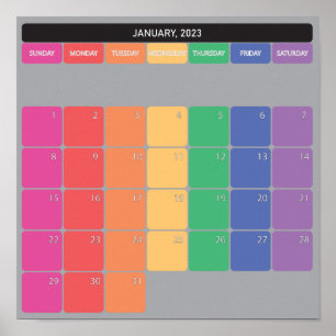 Januari 2023 planer kalender färgdagar poster