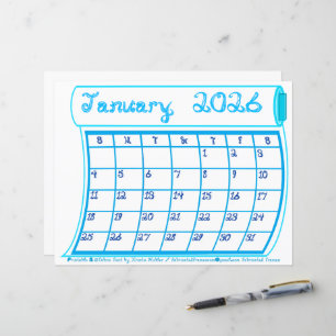 Januari 2026 Kalender Månad Bolt Tyg Font Papper