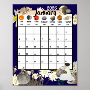 Januari 2026 Månadskalender Astrologisk Poster