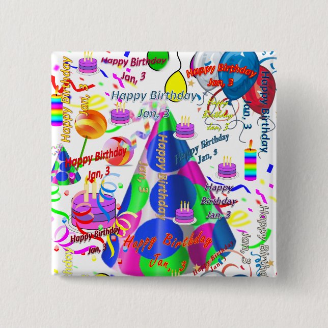 Januari, 3 Födelsedag-knapp Knapp (Framsida)