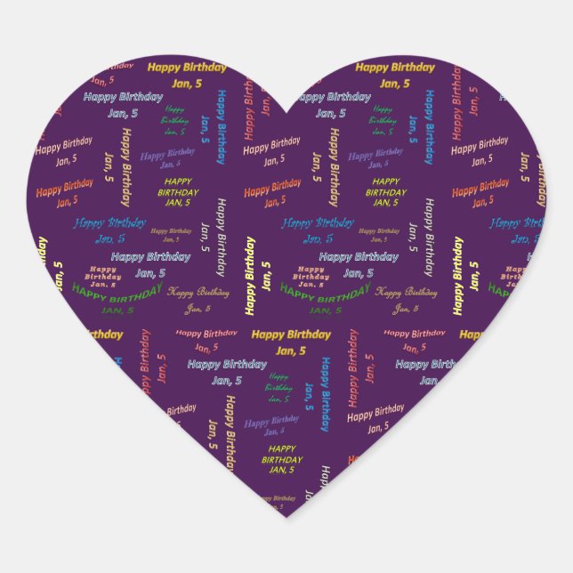 Januari, 5 födelsedagsetikett hjärtformat klistermärke (Framsida)