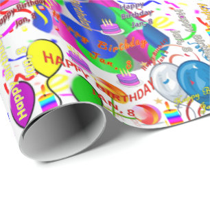 Januari, 8 Birthday Gift Wrapping Papper Presentpapper