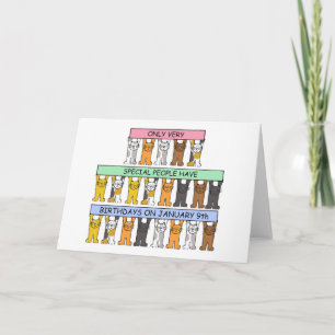 Januari 9:e födelsedag Cats Cute Tecknad Cats Kort