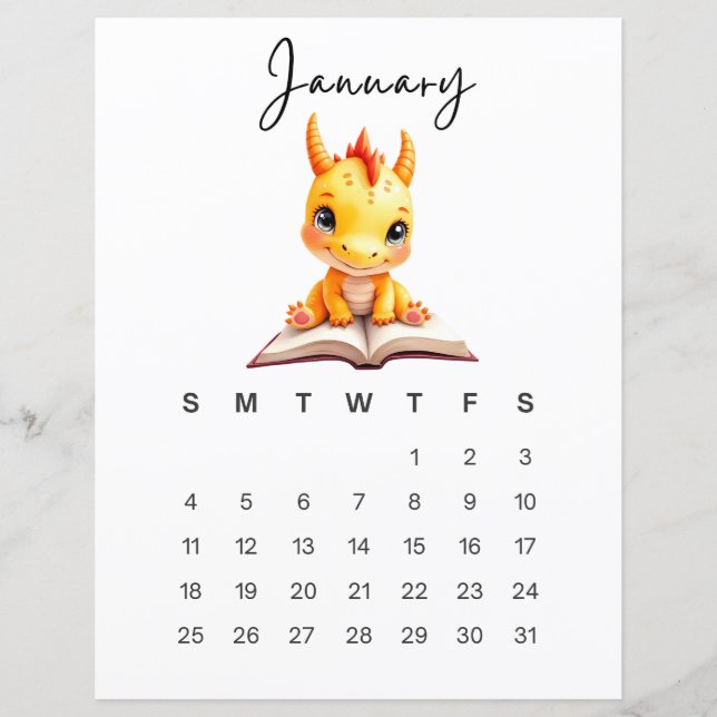 Januari Baby Dragon Konsttryck Whimsical Fantasy  (Framsida)