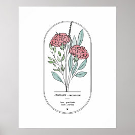 Januari Carnation Bird Flower Skriv ut Poster