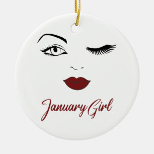 januari Flickan Ögon Cute Red Läppar Wink Birgda Julgransprydnad Keramik