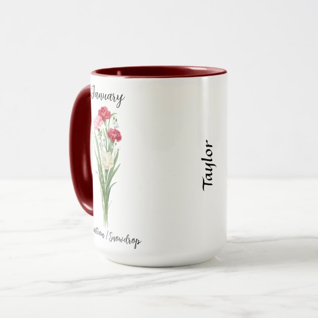 Januari Flower Carnation & Snowdroppe Mugg (Framsida vänster)