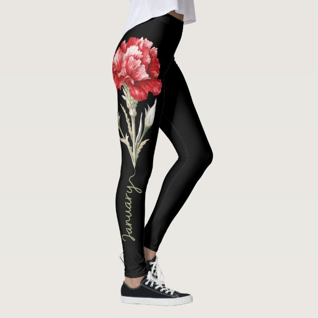 Januari Flower, Red Carnation on Black Leggings (Höger)