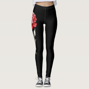 Januari Flower, Red Carnation on Black Leggings