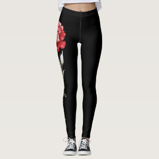 Januari Flower, Red Carnation on Black Leggings