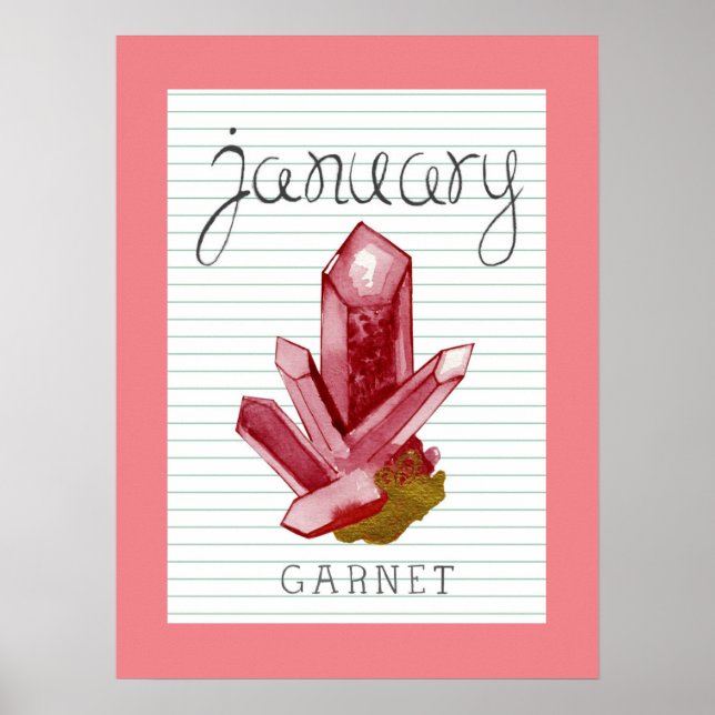 Januari Födelse Sten Granat 18x24 Konst Poster (Framsidan)