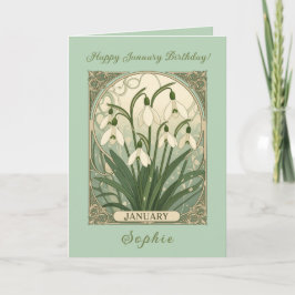 Januari Födelsedag Snödroppe Blommor Art Nouveau S Kort