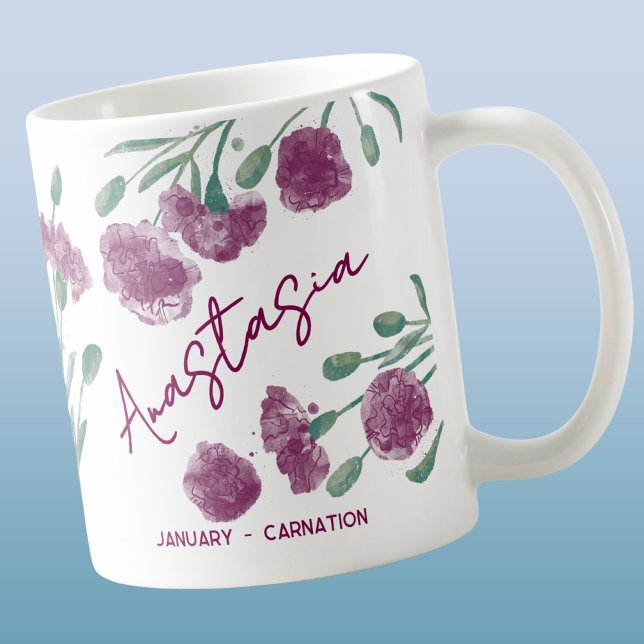 Januari Födelsedagsblomma Anpassat Namn Nejlika Kaffemugg (Skapare uppladdad)
