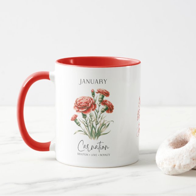 Januari Födelsemånad Blomma Nejlika Födelsedagspre Mugg (Med munk)