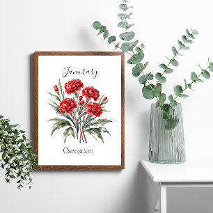Januari Födelsemånad Blomma Nejlika Födelsedagspre Poster