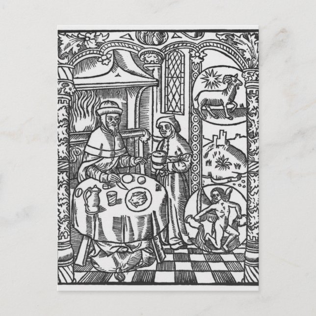 Januari från "Almanach des Bergers", 1491 Vykort (Framsida)