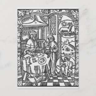 Januari från "Almanach des Bergers", 1491 Vykort