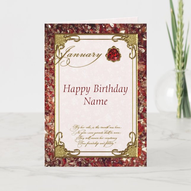 Januari Garnet Birthstone Birthday Card Kort (Framsida)