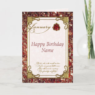 Januari Garnet Birthstone Birthday Card Kort