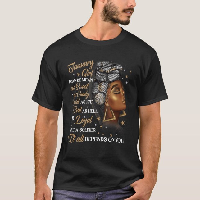 januari Girl Afro Locs Girl Black Women Birt T Shirt (Framsida)