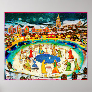 Januari Naive Folk Art Winter Nght Poster